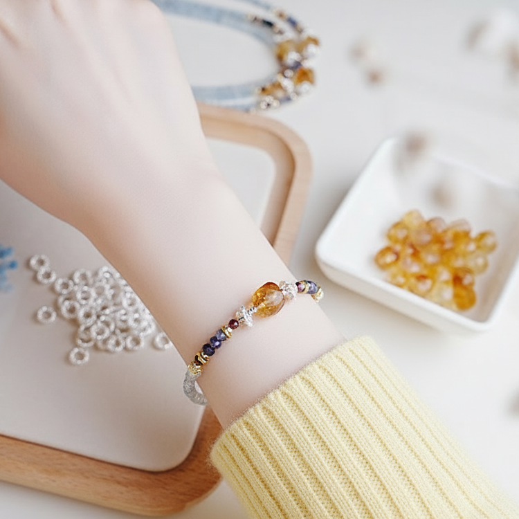 Citrine & Aquamarine Beaded Bracelet – Handmade Crystal Jewelry for Positivity, Creativity & Calm