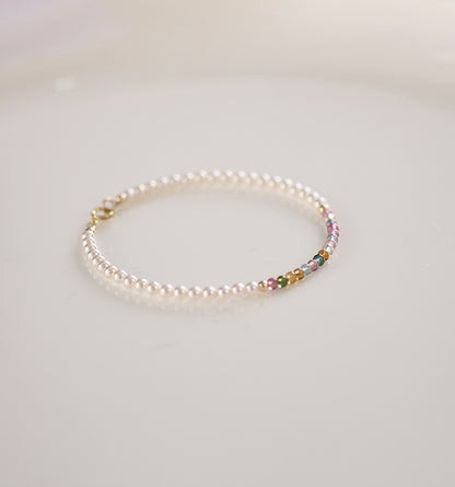 Multicolor Tourmaline & Freshwater Pearl Beaded Bracelet – Radiance & Romance Design