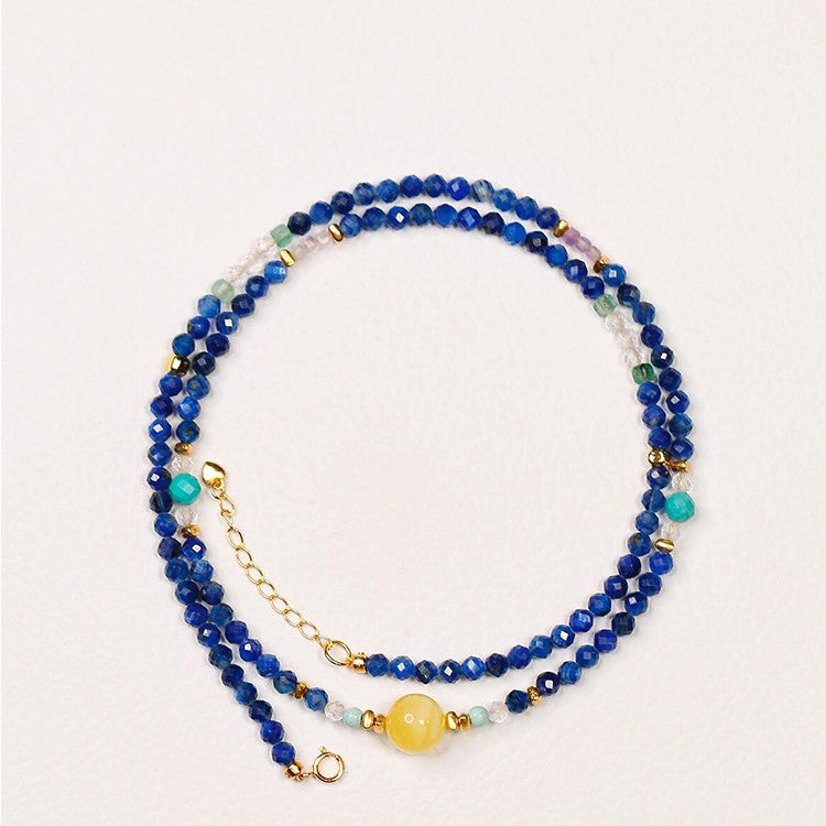 Starry Night Lapis Lazuli Convertible Necklace & Wrap Bracelet – Yellow Agate & Amazonite Energy Jewelry