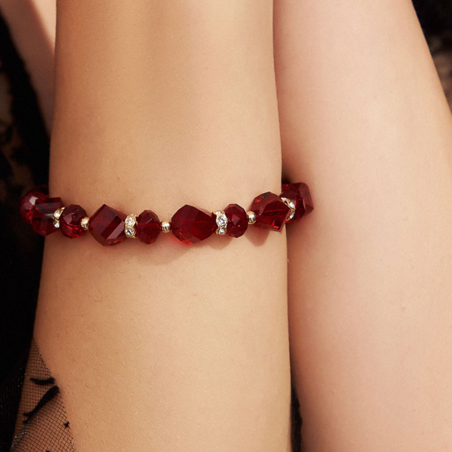 Sparkling Love  Austrian Crystal Bracelet Red | Clear | Champagne Gold