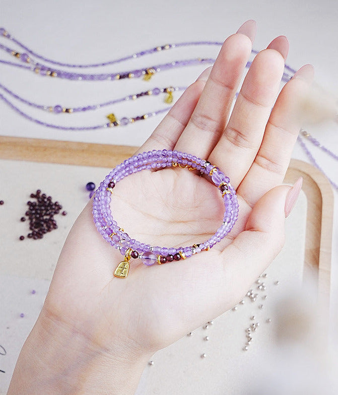 Lavender Amethyst Beaded Wrap – “Nine Purple Fire” Dual-Wear Necklace & Bracelet