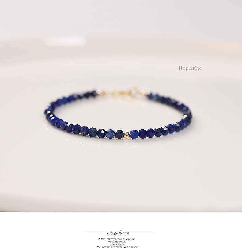 Faceted Natural Lapis Lazuli Crystal Bracelet with Gold Bead Accents – Calming & Protective Energy