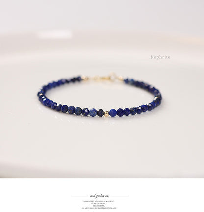 Faceted Natural Lapis Lazuli Crystal Bracelet with Gold Bead Accents – Calming & Protective Energy