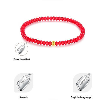 Red Austrian Crystal Fortune Bracelet with Plated Gold Cat-Eye Bead