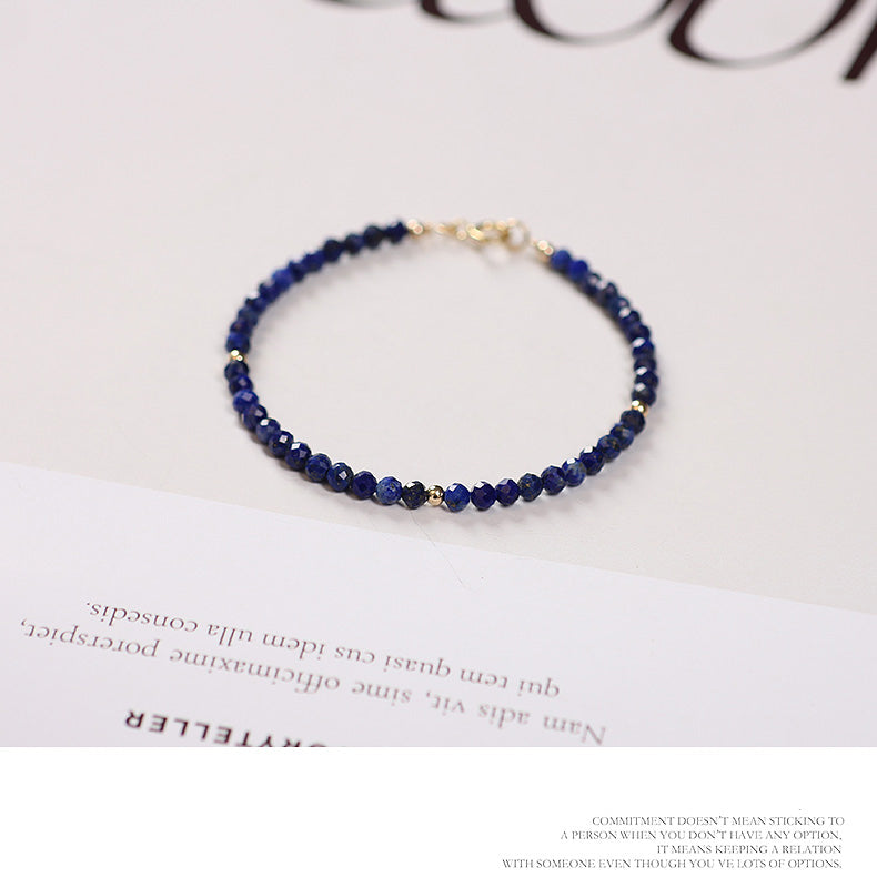 Faceted Natural Lapis Lazuli Crystal Bracelet with Gold Bead Accents – Calming & Protective Energy
