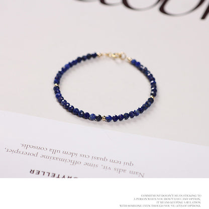 Faceted Natural Lapis Lazuli Crystal Bracelet with Gold Bead Accents – Calming & Protective Energy