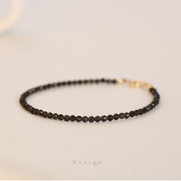 Black Obsidian Crystal Bracelet – 2mm/3mm/4mm Faceted Beads for Grounding and Protection