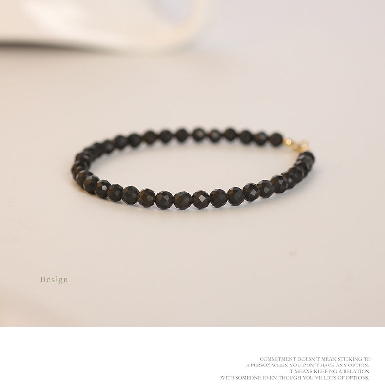 Black Obsidian Crystal Bracelet – 2mm/3mm/4mm Faceted Beads for Grounding and Protection