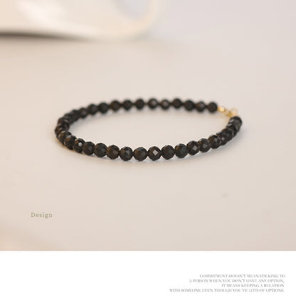 Black Obsidian Crystal Bracelet – 2mm/3mm/4mm Faceted Beads for Grounding and Protection