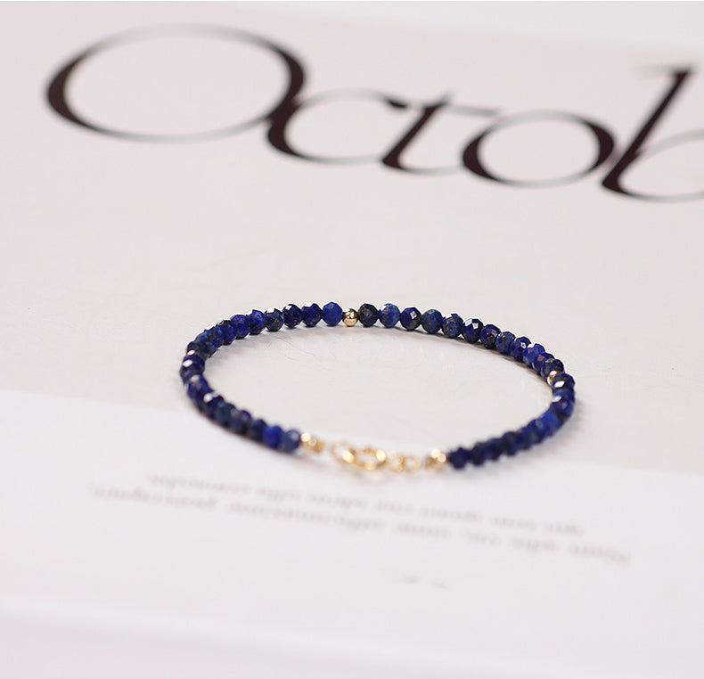 Faceted Natural Lapis Lazuli Crystal Bracelet with Gold Bead Accents – Calming & Protective Energy