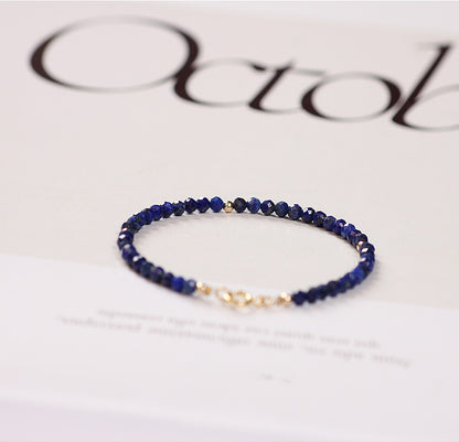 Faceted Natural Lapis Lazuli Crystal Bracelet with Gold Bead Accents – Calming & Protective Energy