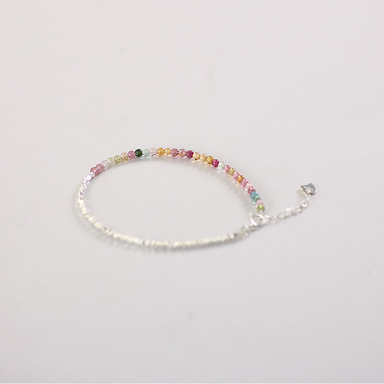 925 Silver & Multicolor Tourmaline Heart Charm Bracelet – Protection & Energy Balance