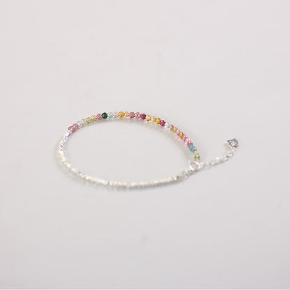 925 Silver & Multicolor Tourmaline Heart Charm Bracelet – Protection & Energy Balance
