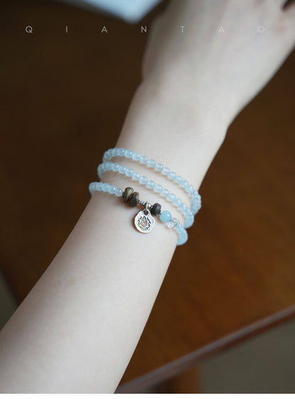 Ocean Whisper Aquamarine & Wood Crystal Wrap – Bracelet & Necklace 2-in-1