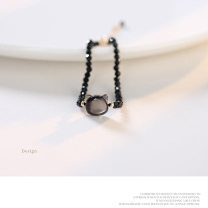 Black Crystal Cat Head Bracelet – Adjustable Protective Charm