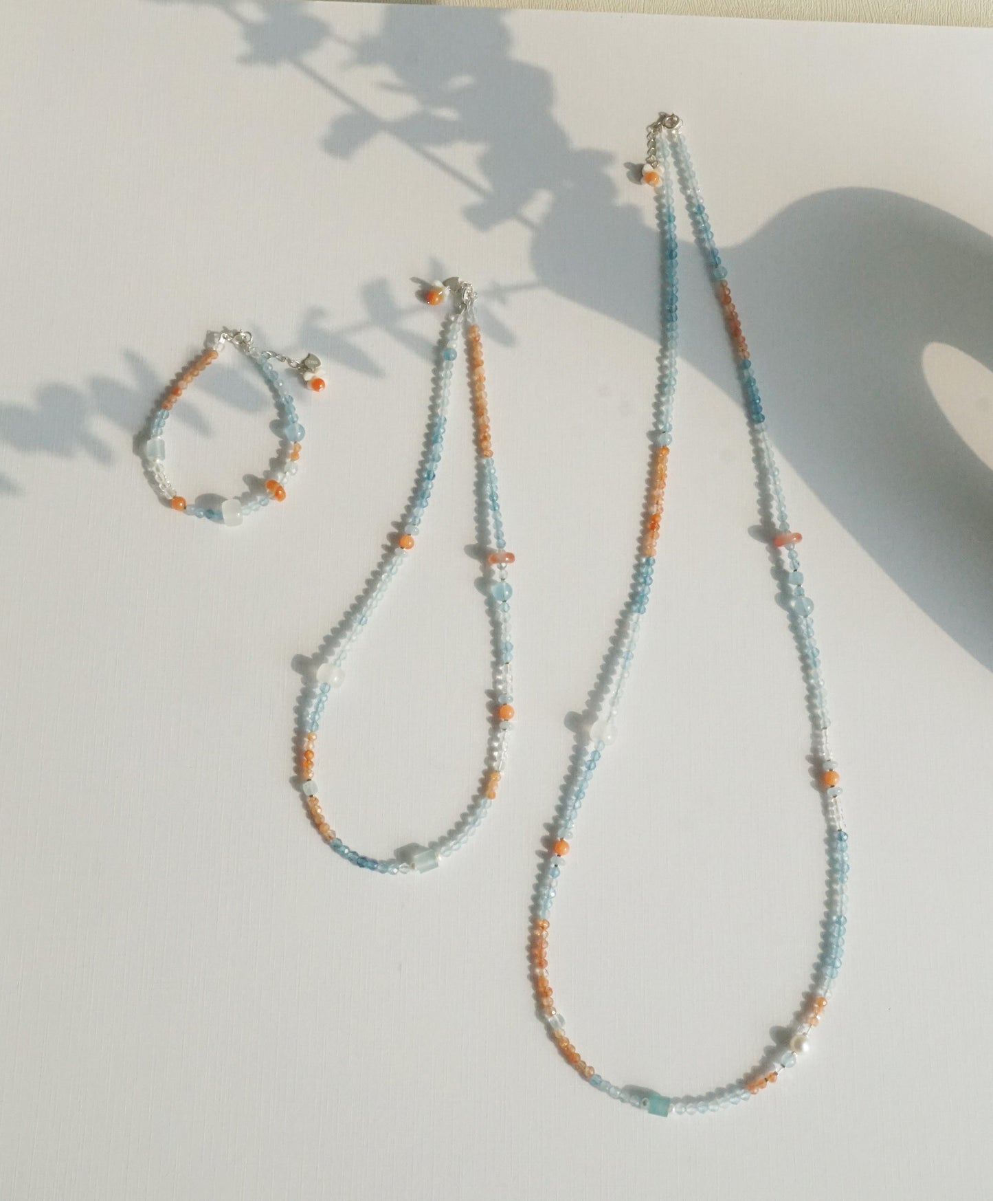 Sunset Horizon Beaded Necklace & Wrap Bracelet – Aquamarine, Moonstone & Sunstone Dual Wear Jewelry