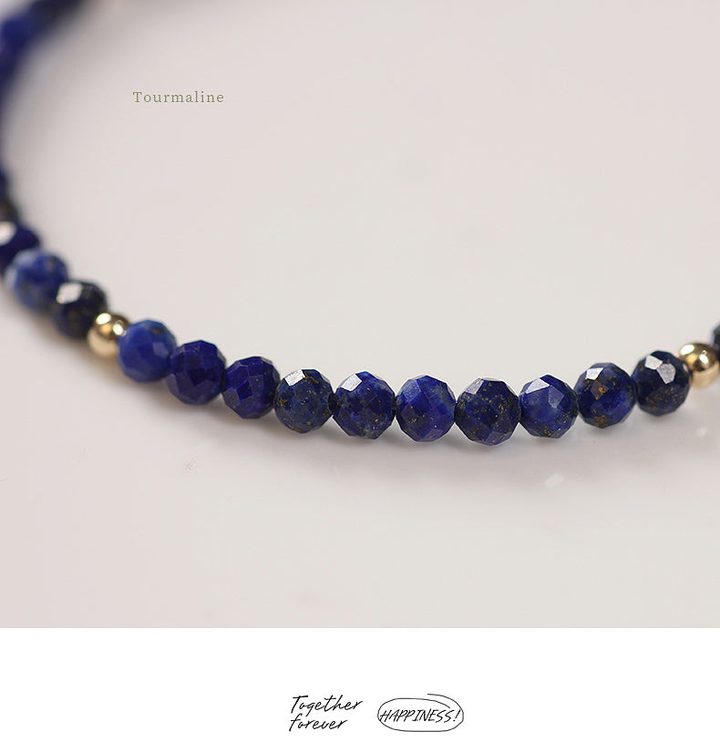Faceted Natural Lapis Lazuli Crystal Bracelet with Gold Bead Accents – Calming & Protective Energy