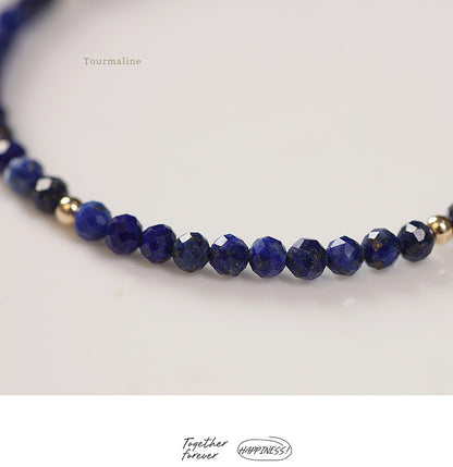 Faceted Natural Lapis Lazuli Crystal Bracelet with Gold Bead Accents – Calming & Protective Energy