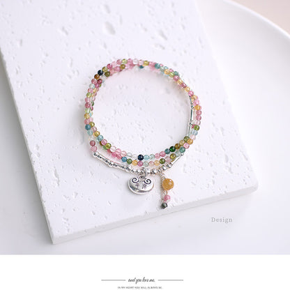 Harmony Loop Necklace Bracelet 2-Way Wear – Rainbow Tourmaline & Sterling Silver Charm for Peace, Luck & Vibrant Energy
