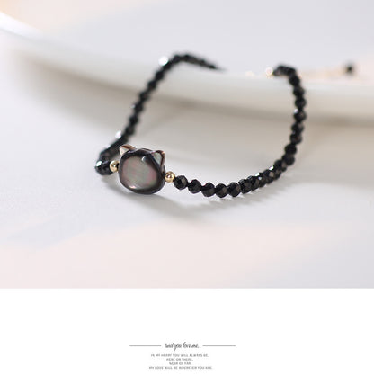 Black Crystal Cat Head Bracelet – Adjustable Protective Charm
