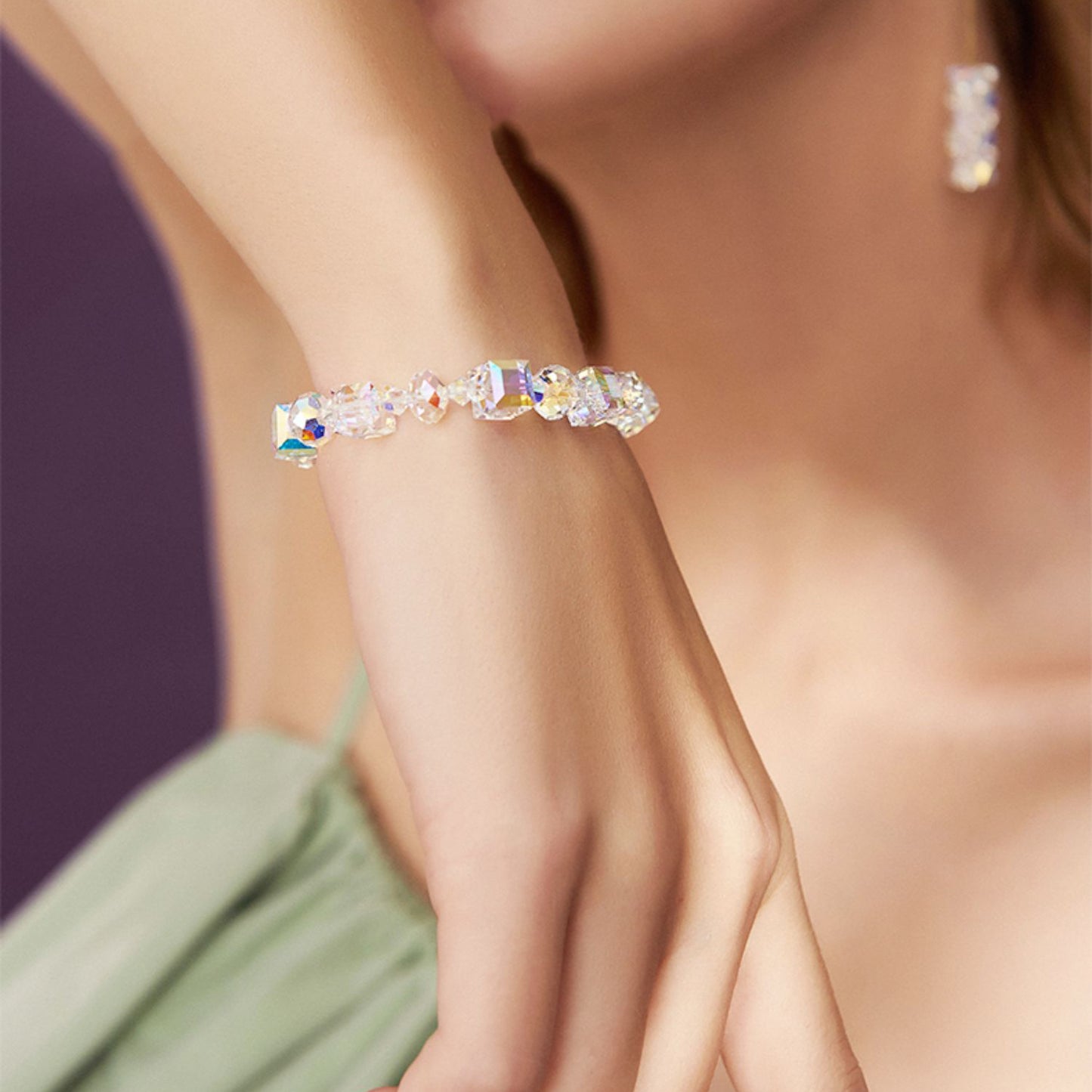 Cubic Cut 6-Color Crystal Bracelet with Zodiac Series Compatible