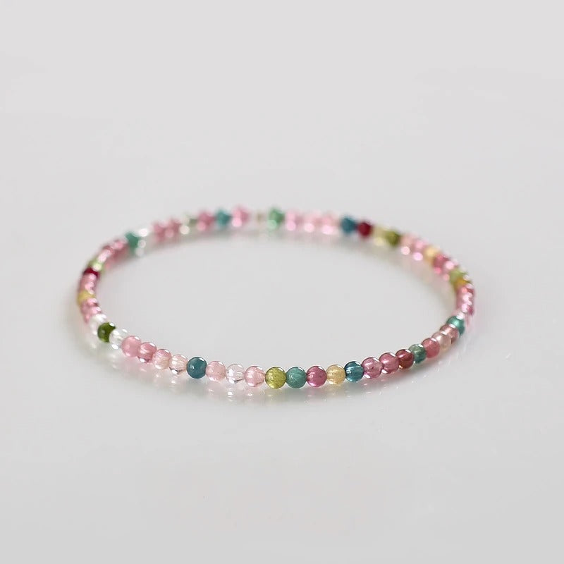 Petite Multicolor Tourmaline Bracelet – 3mm Faceted Round Beads