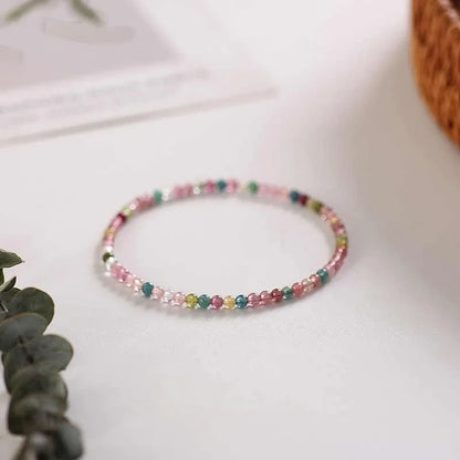 Petite Multicolor Tourmaline Bracelet – 3mm Faceted Round Beads