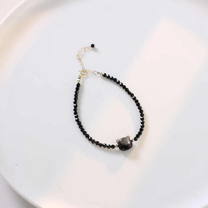 Black Crystal Cat Head Bracelet – Adjustable Protective Charm