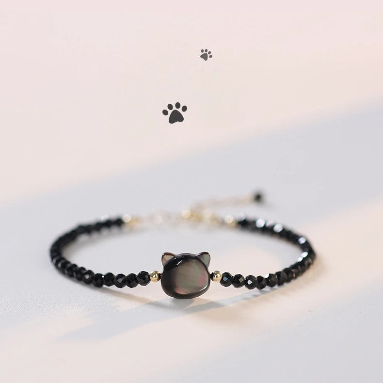 Black Crystal Cat Head Bracelet – Adjustable Protective Charm