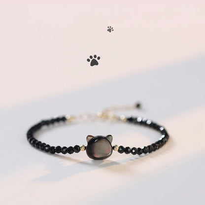 Black Crystal Cat Head Bracelet – Adjustable Protective Charm