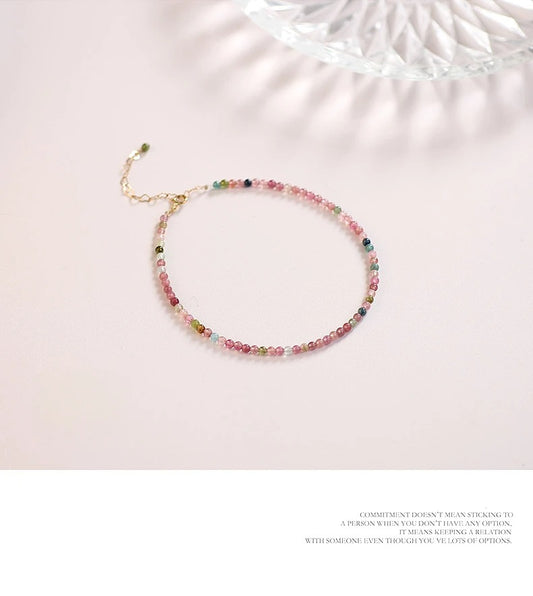 Small Faceted Tourmaline Bracelet – Natural Multicolor Healing Crystals for Love & Charm