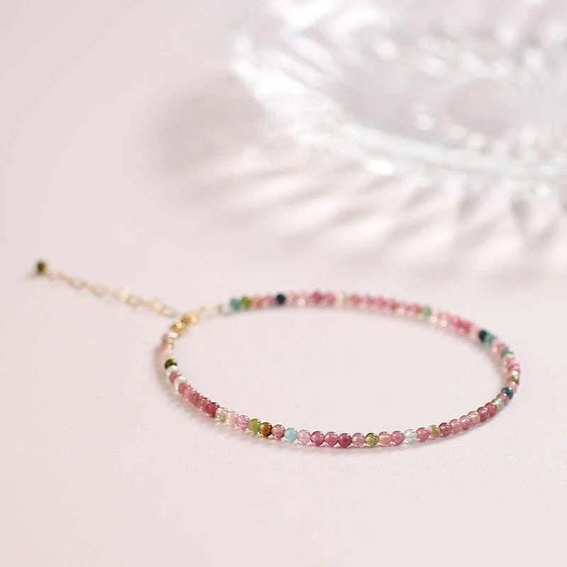 Small Faceted Tourmaline Bracelet – Natural Multicolor Healing Crystals for Love & Charm