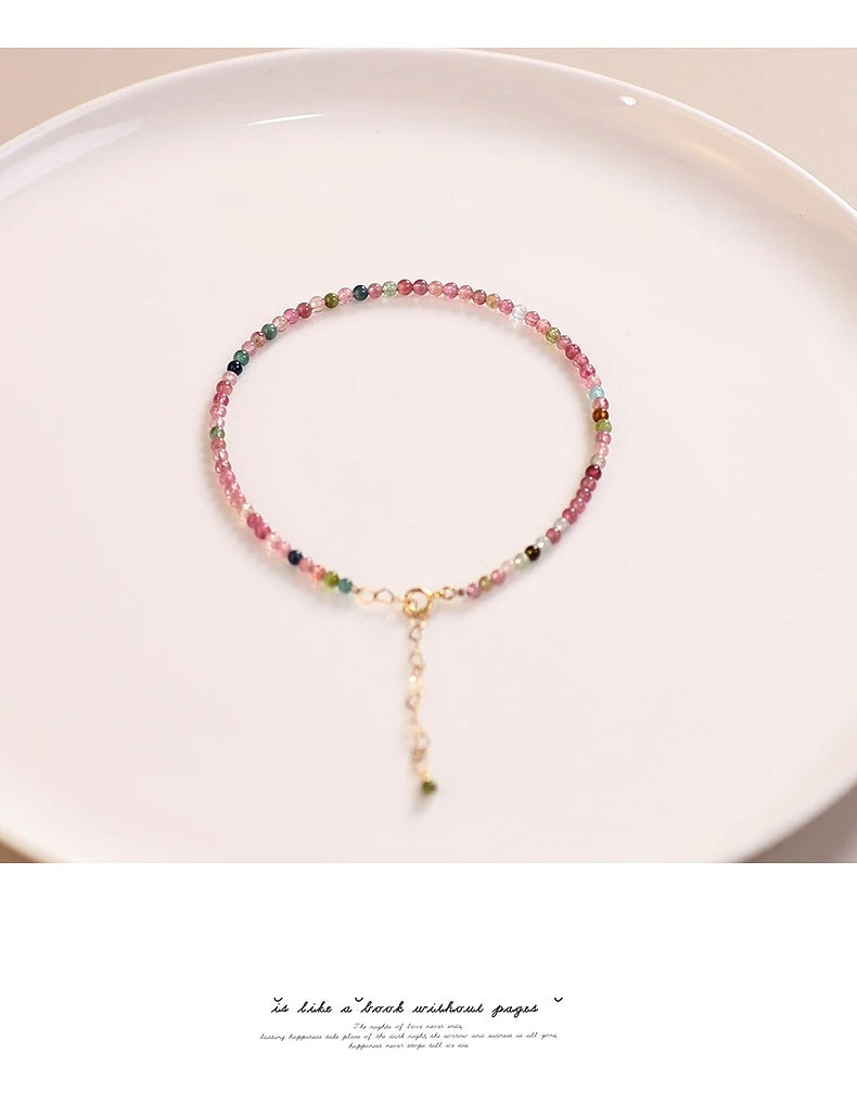 Small Faceted Tourmaline Bracelet – Natural Multicolor Healing Crystals for Love & Charm