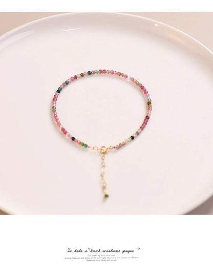 Small Faceted Tourmaline Bracelet – Natural Multicolor Healing Crystals for Love & Charm