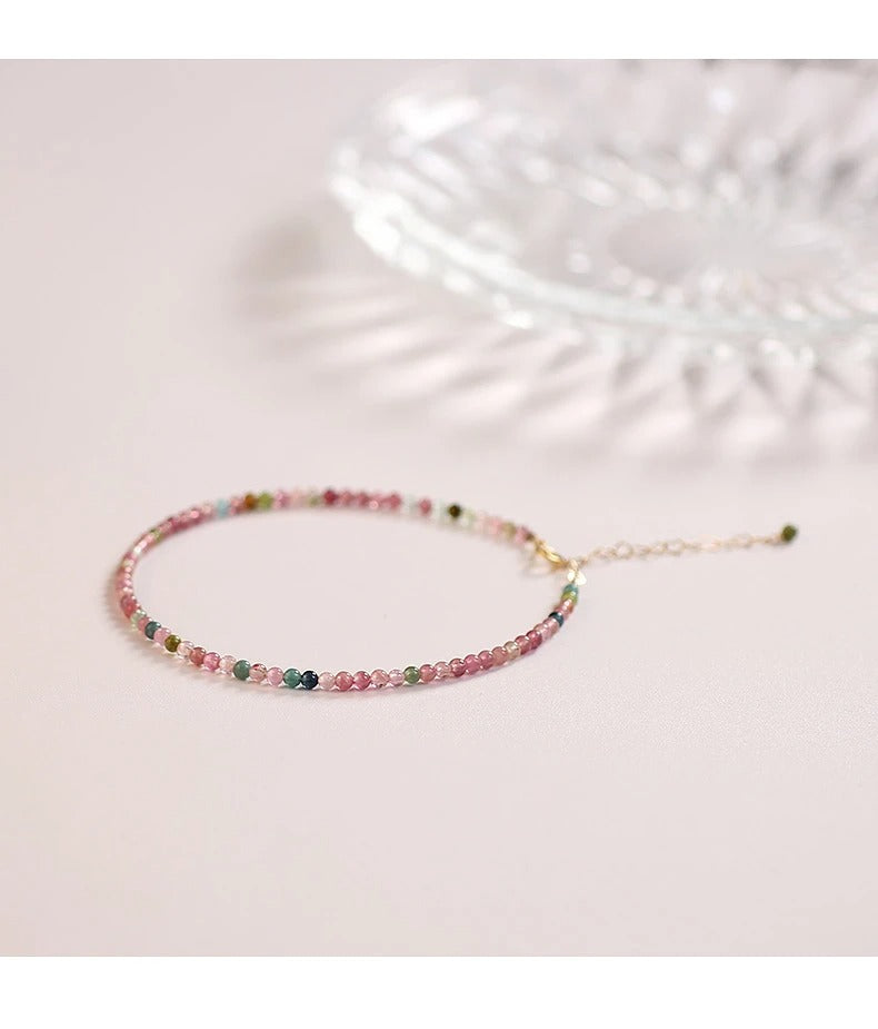 Small Faceted Tourmaline Bracelet – Natural Multicolor Healing Crystals for Love & Charm