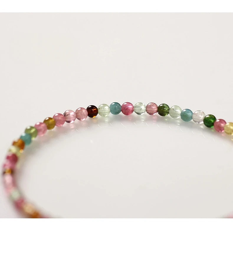 Small Faceted Tourmaline Bracelet – Natural Multicolor Healing Crystals for Love & Charm