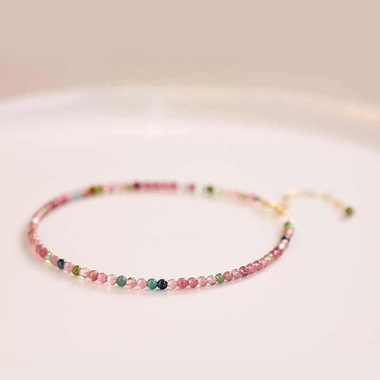 Small Faceted Tourmaline Bracelet – Natural Multicolor Healing Crystals for Love & Charm