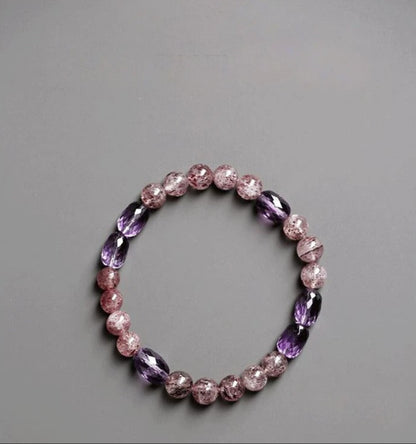 Starlit Shield Bracelet – Amethyst & Strawberry Quartz for Calm, Clarity & Protection