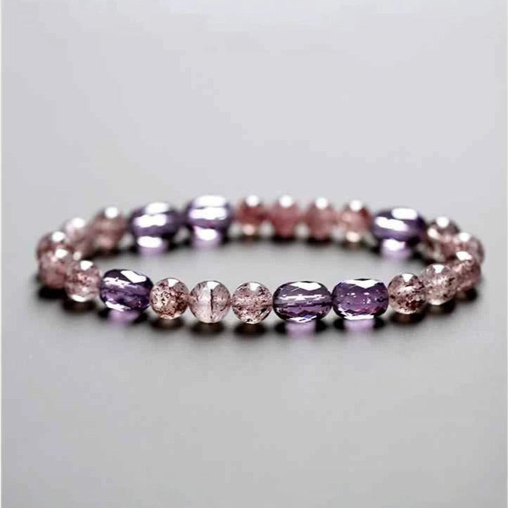 Starlit Shield Bracelet – Amethyst & Strawberry Quartz for Calm, Clarity & Protection