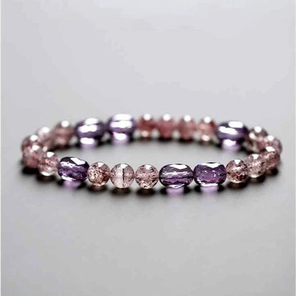Starlit Shield Bracelet – Amethyst & Strawberry Quartz for Calm, Clarity & Protection