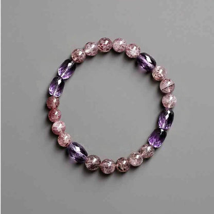 Starlit Shield Bracelet – Amethyst & Strawberry Quartz for Calm, Clarity & Protection