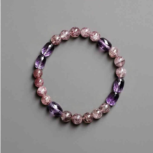 Starlit Shield Bracelet – Amethyst & Strawberry Quartz for Calm, Clarity & Protection