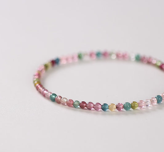 Petite Multicolor Tourmaline Bracelet – 3mm Faceted Round Beads