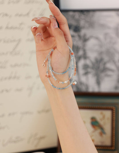 Sunset Horizon Beaded Necklace & Wrap Bracelet – Aquamarine, Moonstone & Sunstone Dual Wear Jewelry