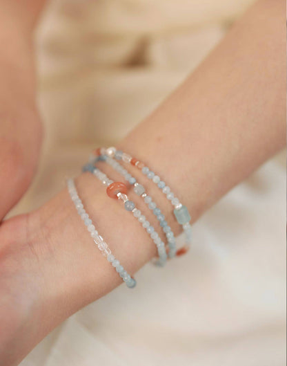 Sunset Horizon Beaded Necklace & Wrap Bracelet – Aquamarine, Moonstone & Sunstone Dual Wear Jewelry
