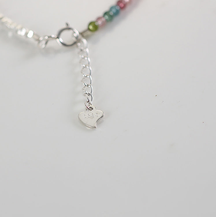 925 Silver & Multicolor Tourmaline Heart Charm Bracelet – Protection & Energy Balance