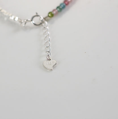 925 Silver & Multicolor Tourmaline Heart Charm Bracelet – Protection & Energy Balance