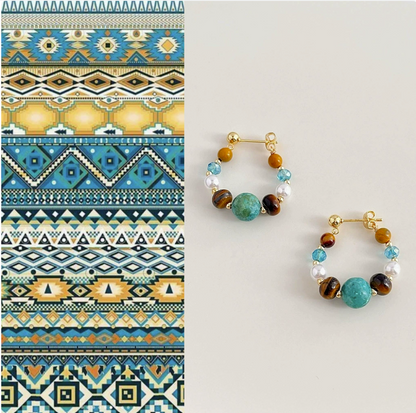 Turquoise Tiger Eye Pearl Hoop Earrings – Handmade Gemstone