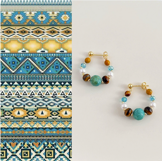 Turquoise Tiger Eye Pearl Hoop Earrings – Handmade Gemstone