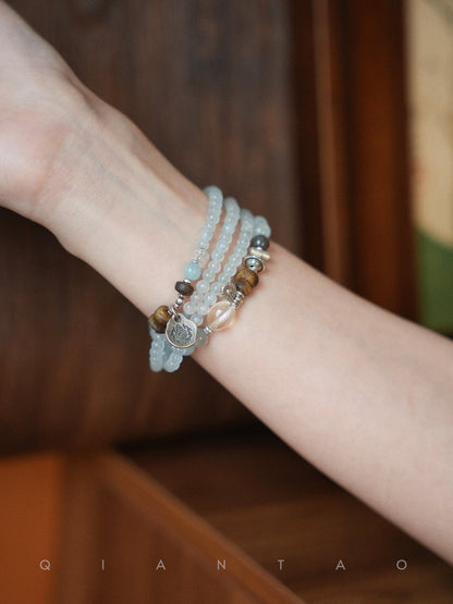Ocean Whisper Aquamarine & Wood Crystal Wrap – Bracelet & Necklace 2-in-1